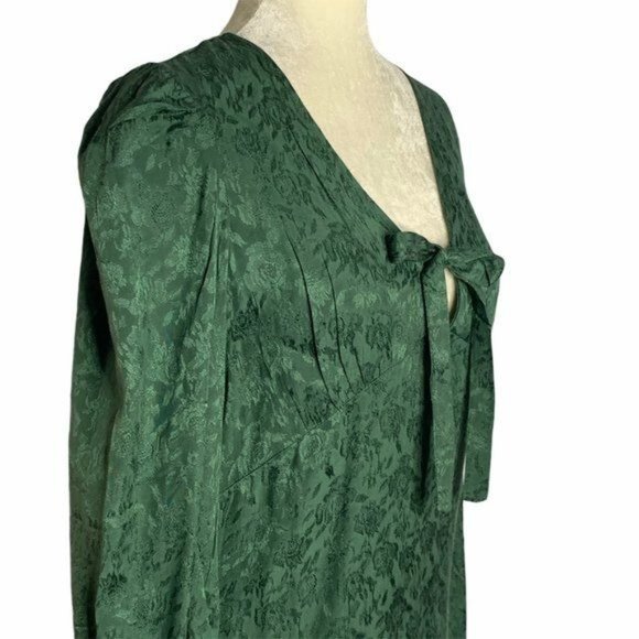 Walter Baker Retro Jacquard Aura Dress 6 Green Floral Long Sleeve V Neck Bow NEW - Picture 4 of 8